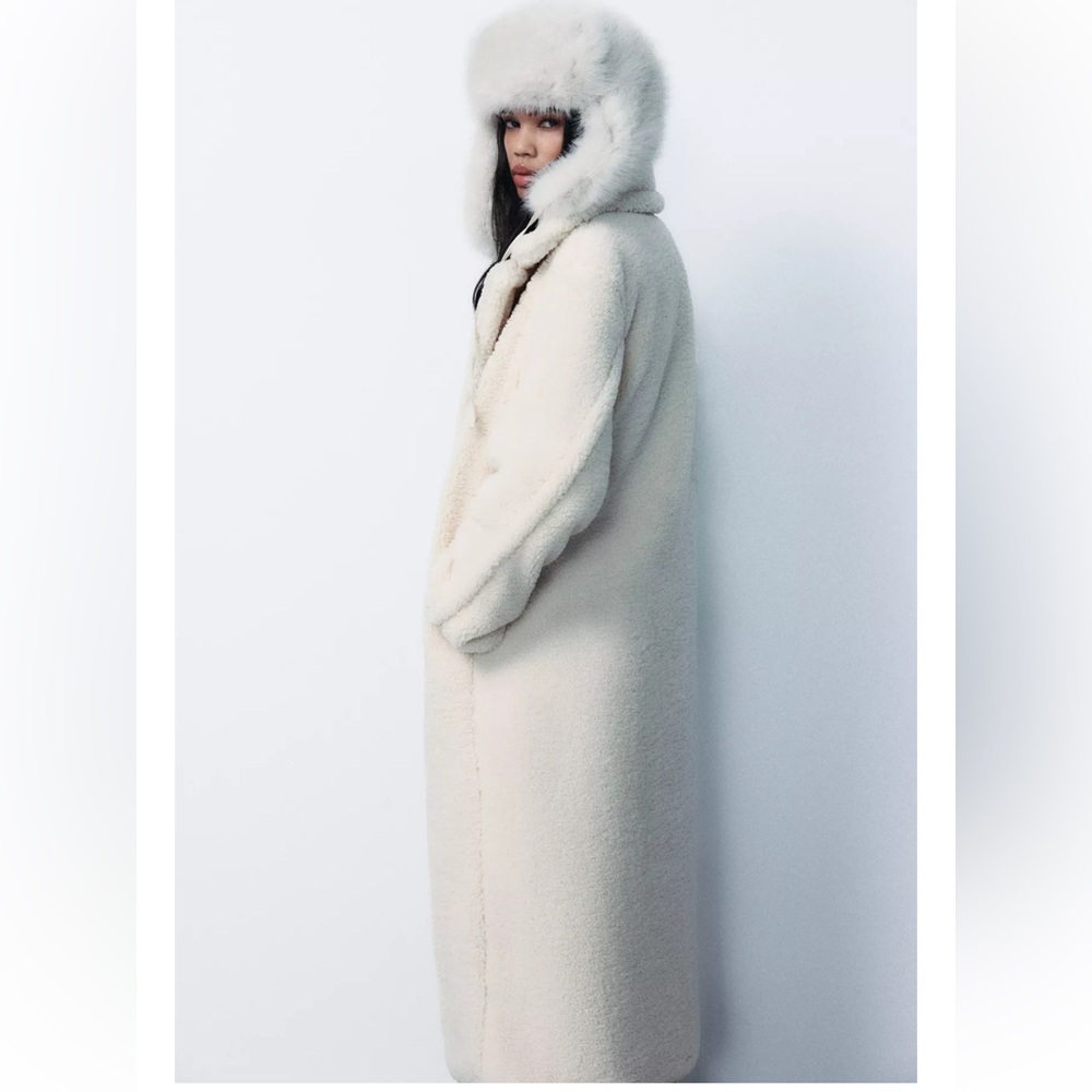 ZARA Long Fleece Coat - Picture 6 of 10